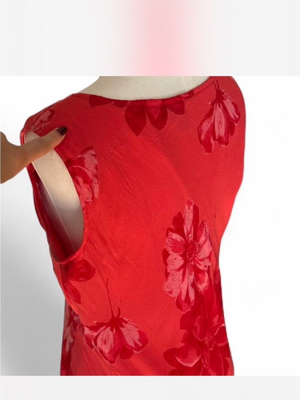 y2k Asymmetrical Babydoll Fairy Floral Pinkish Red Lace Sleeveless Maxi Flawed!! - Picture 5 of 8